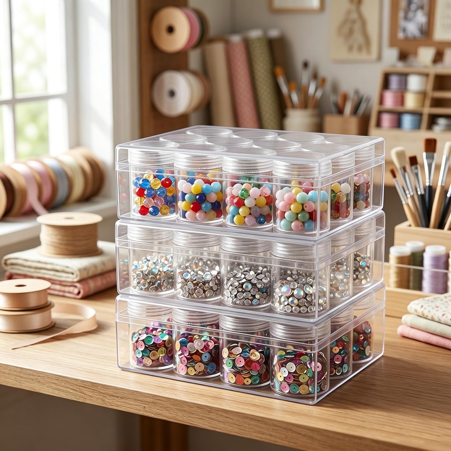 JEUIHAU 3 Pcs 12 Grid Clear Plastic Bead Storage Containers, Diamond Painting Storage Containers with Lid, Bead Art Organizer Case Jar for Jewelry Earrings, DIY Crafts, Nail Glitter, Small Items