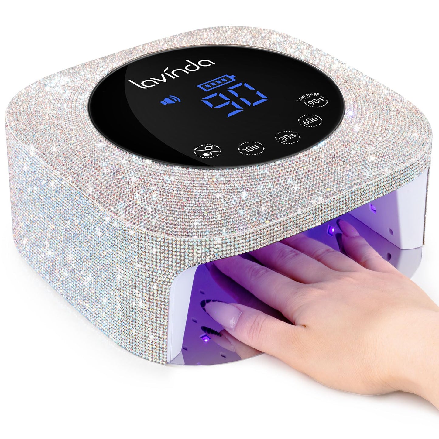 Lavinda UV LED Nail Lamp for Gel Nails, Cordless Rechargeable Nail Light with 4 Timer Settings, Touch LCD Display, Removable Base, 54W Professional Nail Dryer for Salon Home Use Diamond Design