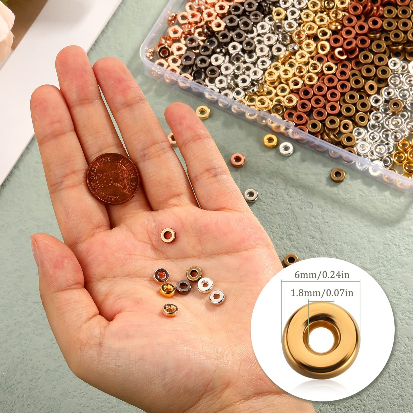 800 Pcs 6mm Flat Spacer Beads for Jewelry Making, Rondelle Disc Beads Bulk, Gold & Mixed Color Bead Spacers for Bracelets Necklaces DIY Crafts(Mixed Color)