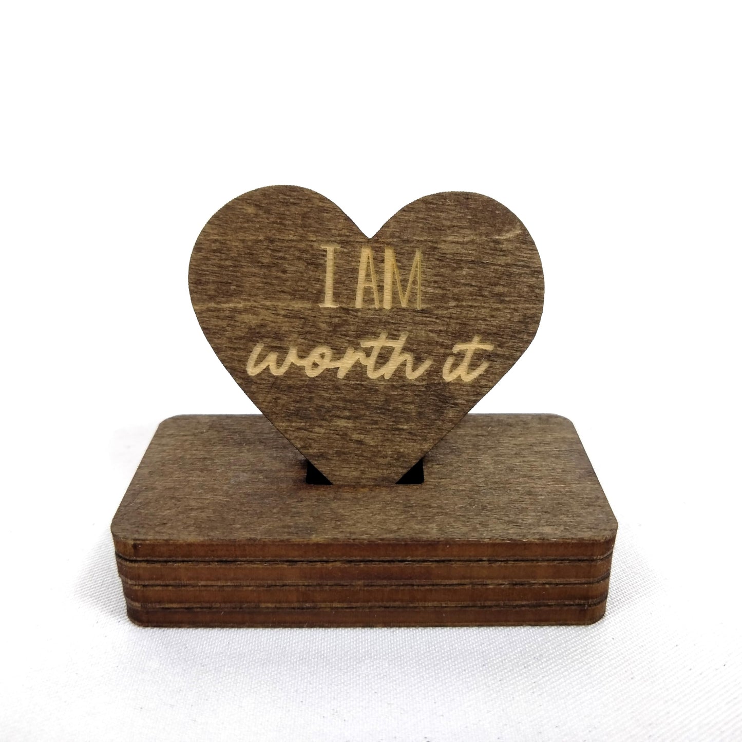 Sunny Lark Positive Affirmation Wood Cutouts | 72 Unique Laser Engraved Wood Hearts with Positive Affirmation Messages | Includes Desktop Affirmation Holder | Daily Motivational Gift