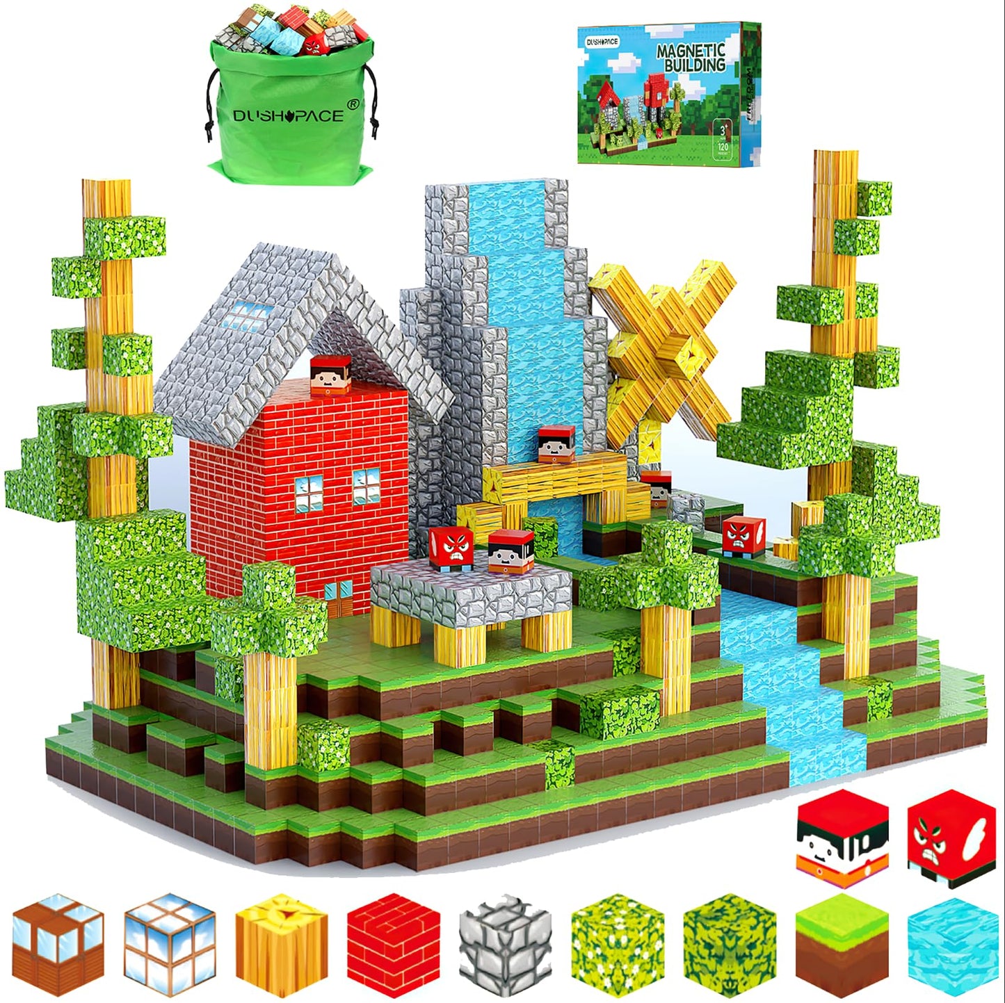 DUSH PACE Magnetic Building Blocks STEM Toys for Kids Ages 3-12 – 120 PCS Educational Construction Set with Storage Bag, Safe & Durable Learning Toys for Toddlers Children Boys Girls
