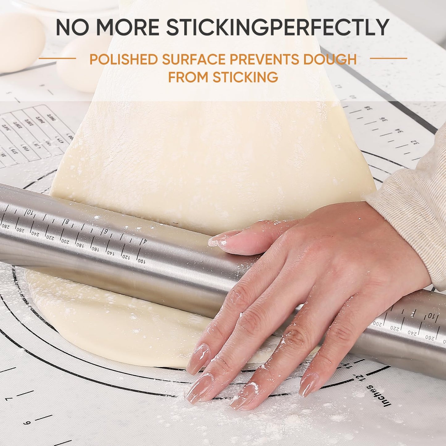 Rolling Pin nonstick and Silicone Baking Pastry Mat combo kit, Adjustable Rolling Pin With Thickness Ringsfor Baking Fondant, Pizza, Pie, Pastry, Pasta, Dough, Cookies (black)