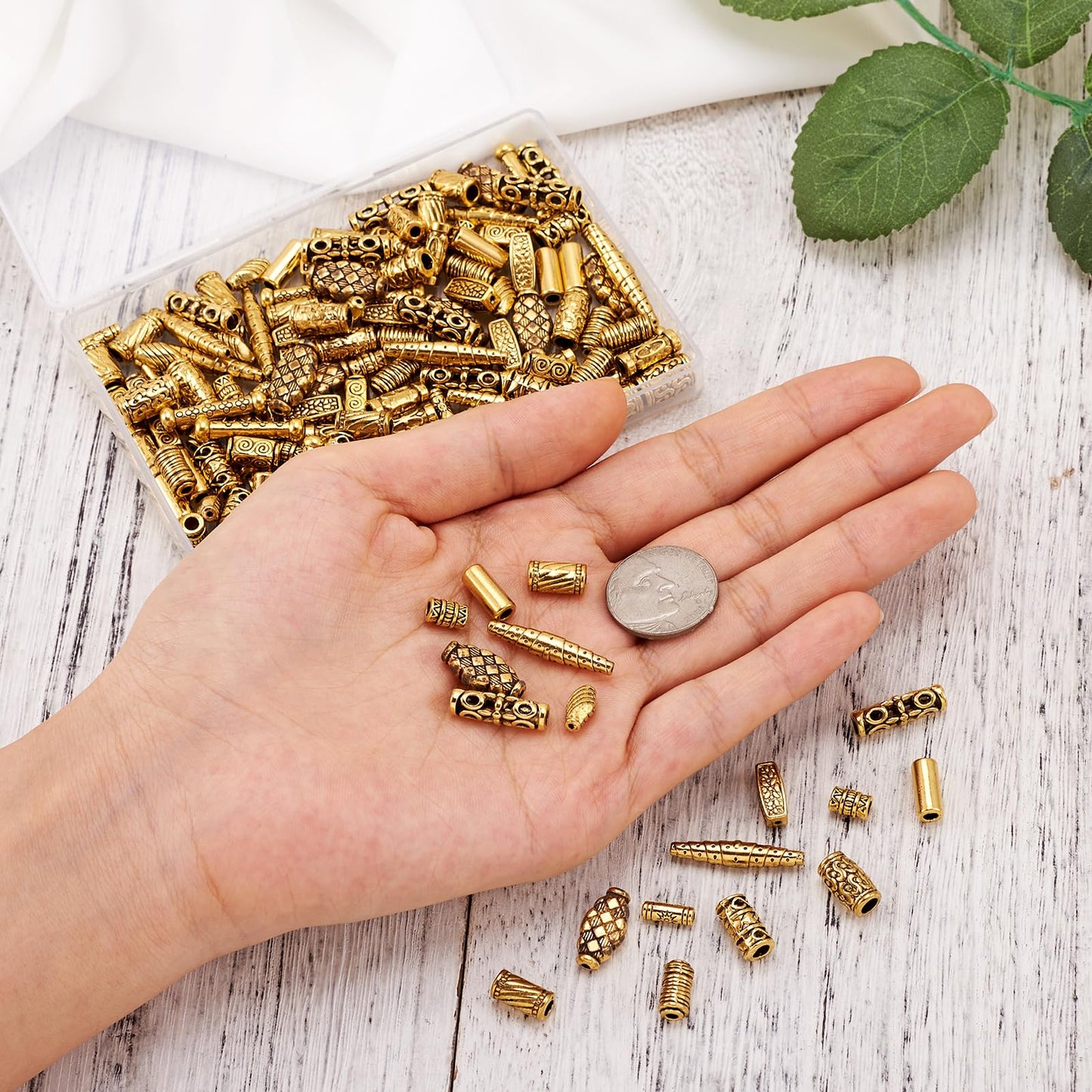 Craftdady 150Pcs Antique Gold Tube Bar Spacer Beads Tibetan Metal Column Barrel Drum Beads for Jewelry Crafts Making Hole:1-3.5mm