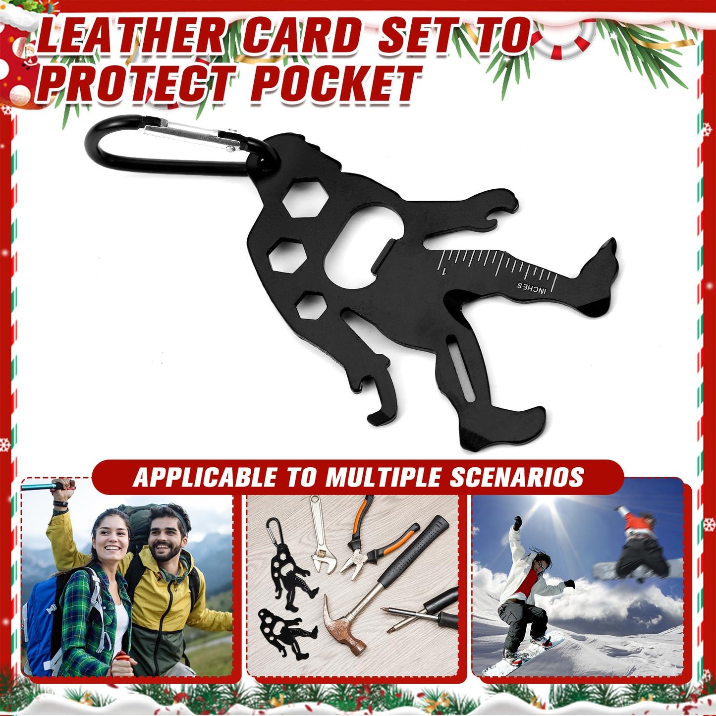 Cholemy 12 Pcs Credit Card Tool Novelty Stocking Stuffer Wallet Multitool Edc Gadget Friendship Bigfoot Sasquatch Elephant Gift Small Hand Carabiners Tool for Father Day Men Birthday(Ape-man,Black)