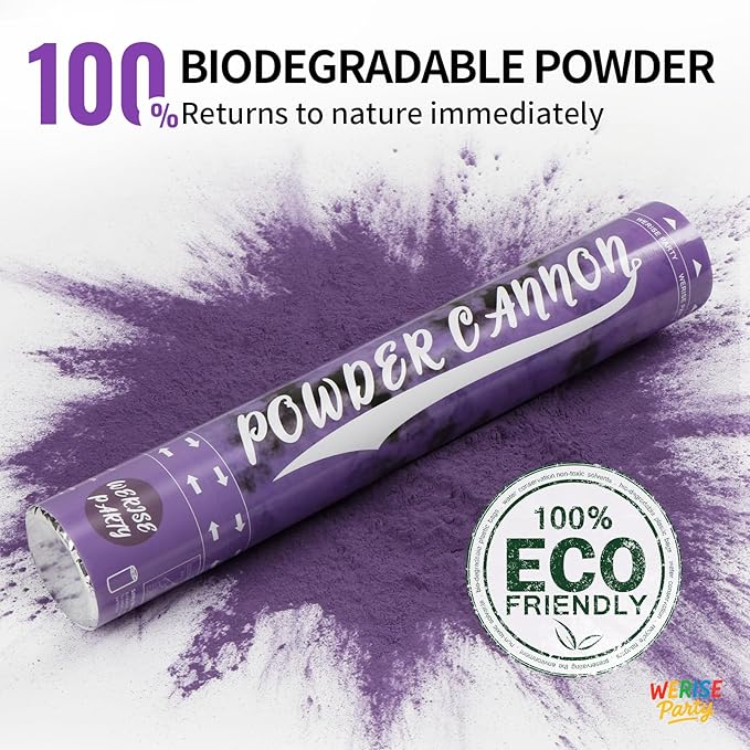 WERISE Purple Powder Cannon Popper, 12 Inch Biodegradable Smoke Cannon for Birthday, Graduation Celebration and Halloween Party - 2 Pack