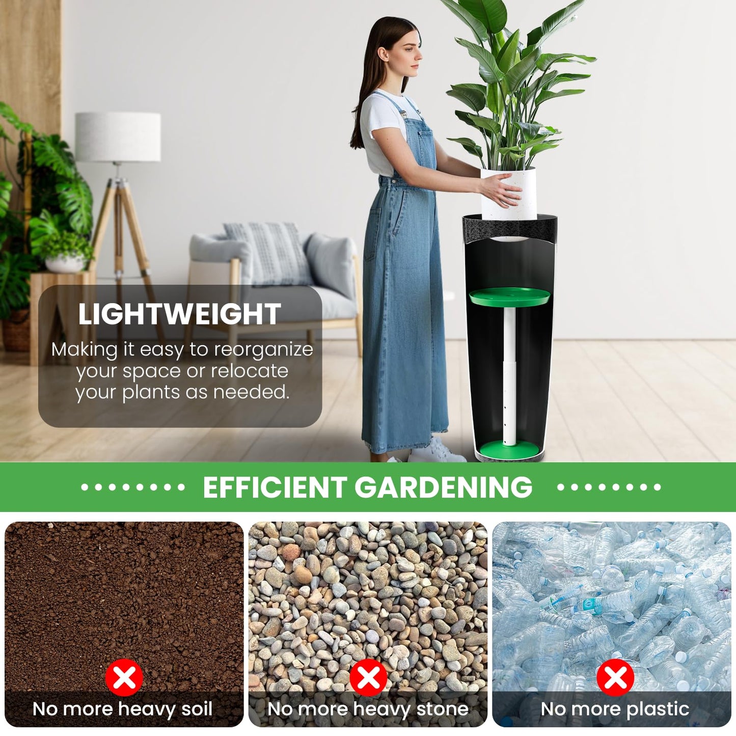 Somcthao Adjustable Height Planter Inserts for Large Pots, Tall Tapered Plant Riser for Inside Pots, (11-17” Rise, 6" Base, 8" or 10" Top) (1-Pack Short Lift 11-17” Rise)