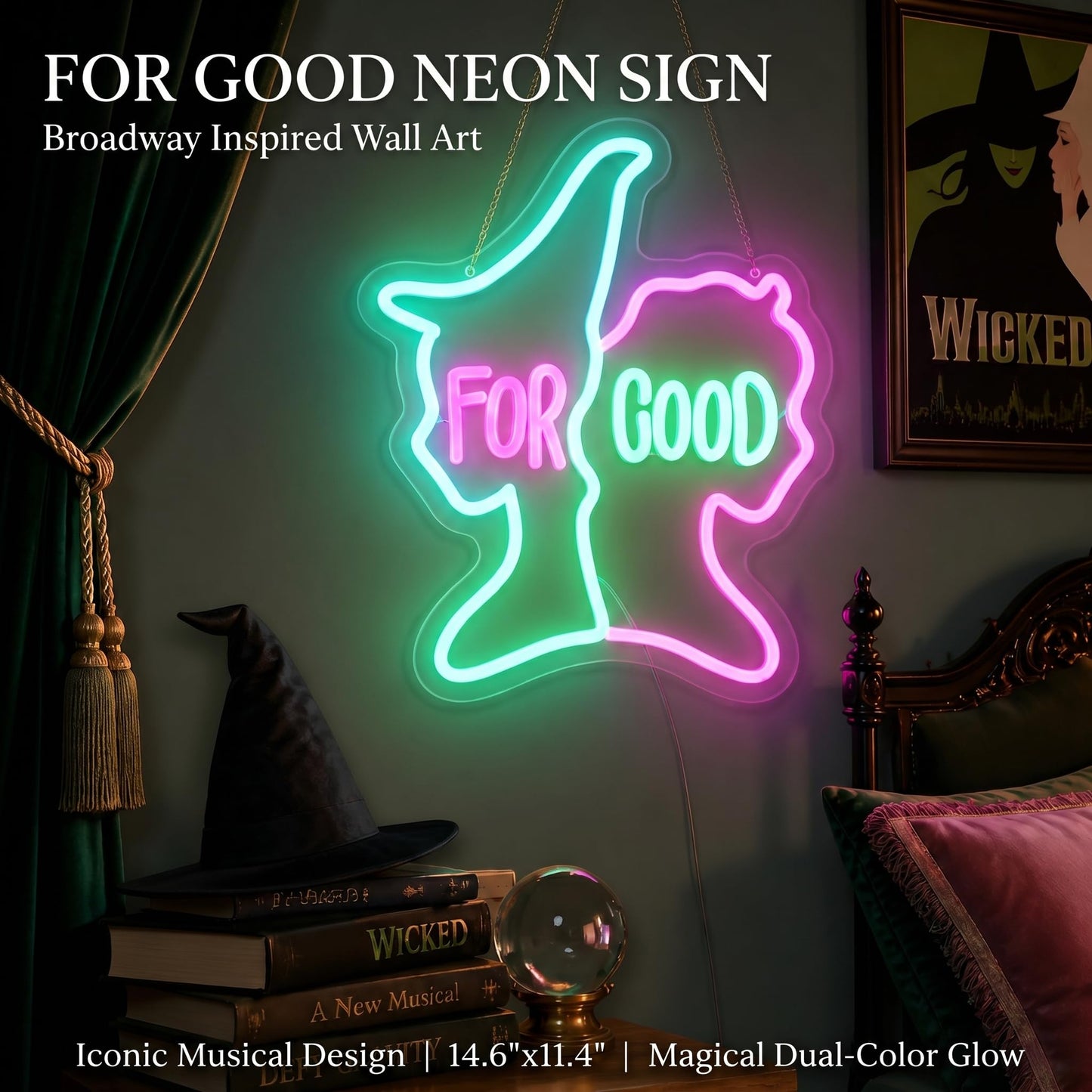 Huntrix saja Demon LED For Good Neon Sign, Musical Theater Wall Decor, Broadway Inspired Gift, Blue and Pink LED Art for Room (14.6"x11.4")