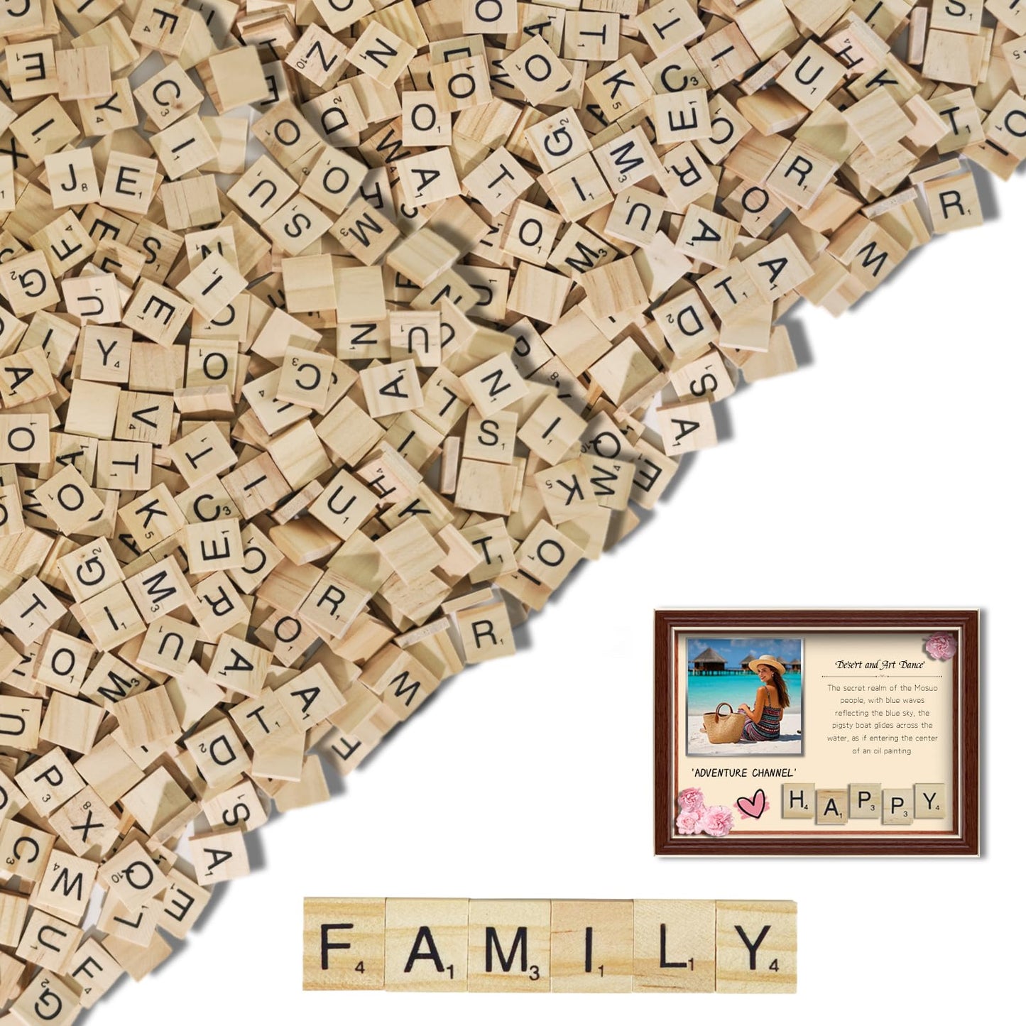 1300 PCs Wooden Tiles for Crafts,Letters for Crafts,DIY Making Alphabet Coasters Spelling Wood Tile Game
