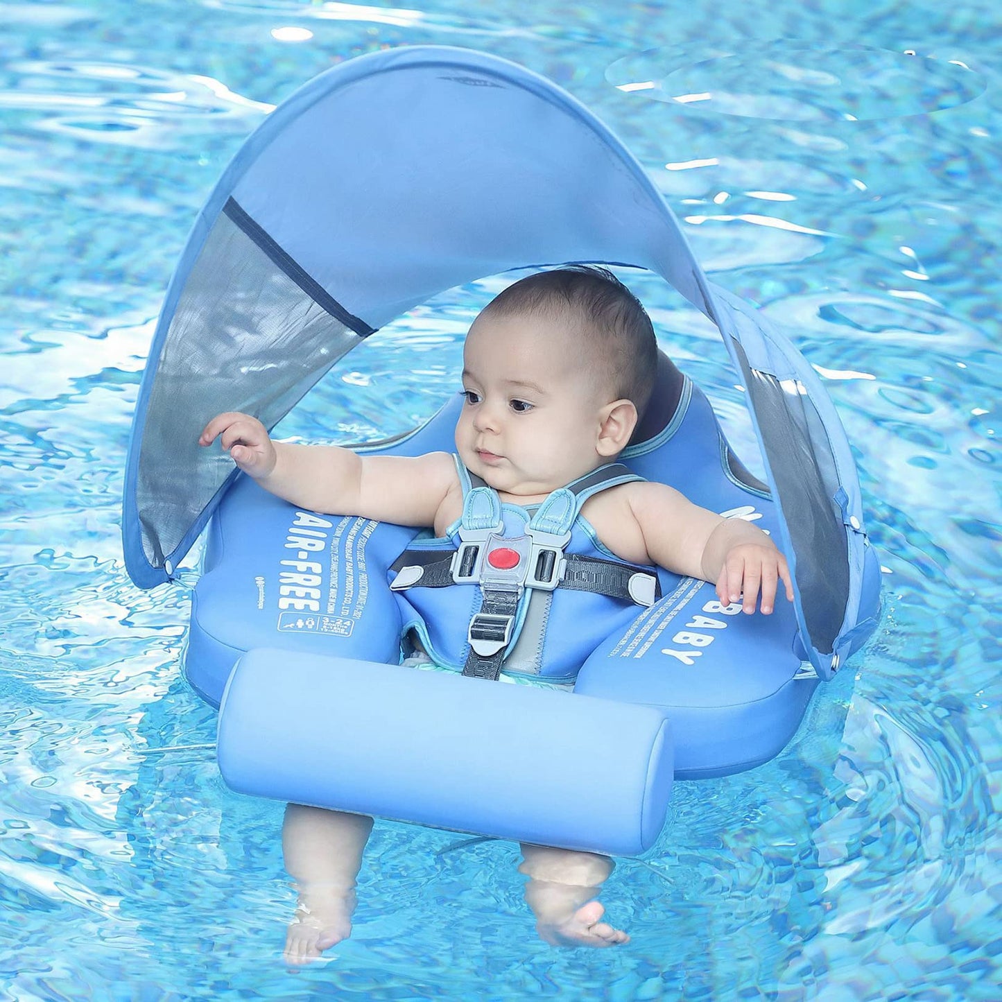 Mambobaby Float with Canopy Size Improved Non Inflatable Infant Baby Pool Float Smart Mambo Float Swim Trainer Baby Swim Float Mambo Baby Float Solid Air Free Water Waist Swimming Ring