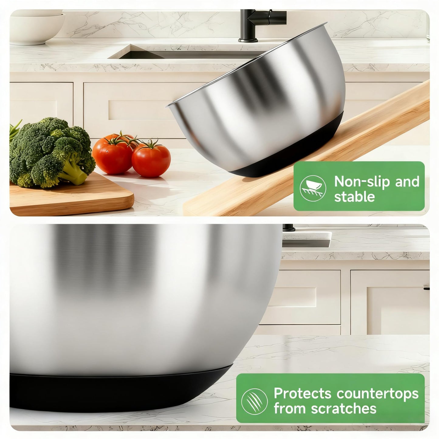 Mixing Bowls with Airtight Lids, Stainless Steel Nesting Bowl Set with Clear Lids & Valve, 3 Essential Sizes (1.5/3/5 QT), Measurement Marks, Non-Slip Silicone Base, Food Prep & Fridge Storage, Black