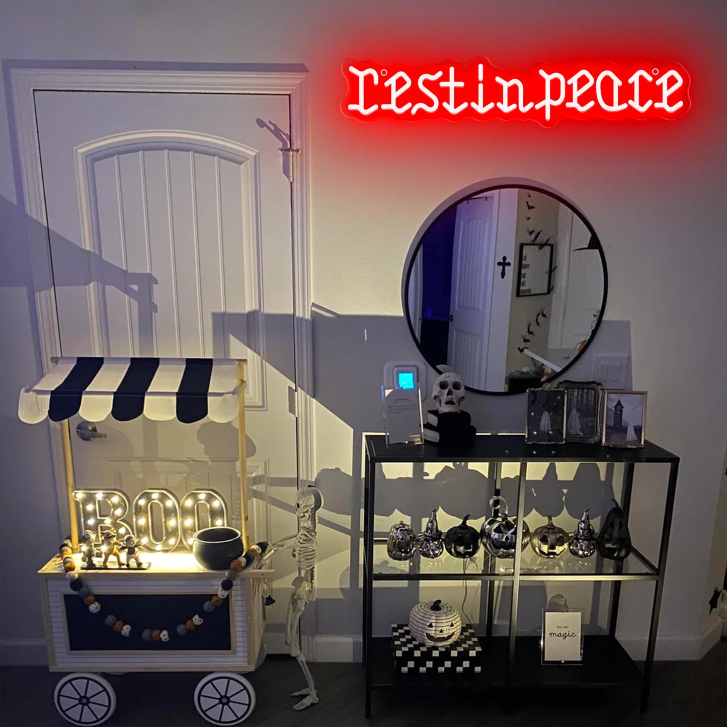 Rest in Peace Red Neon Sign Unique Gothic Halloween Decor Edgy Room Accent Light USB Powered with Dimmer for Bedroom Home Game Room Holiday Party Wall Decor