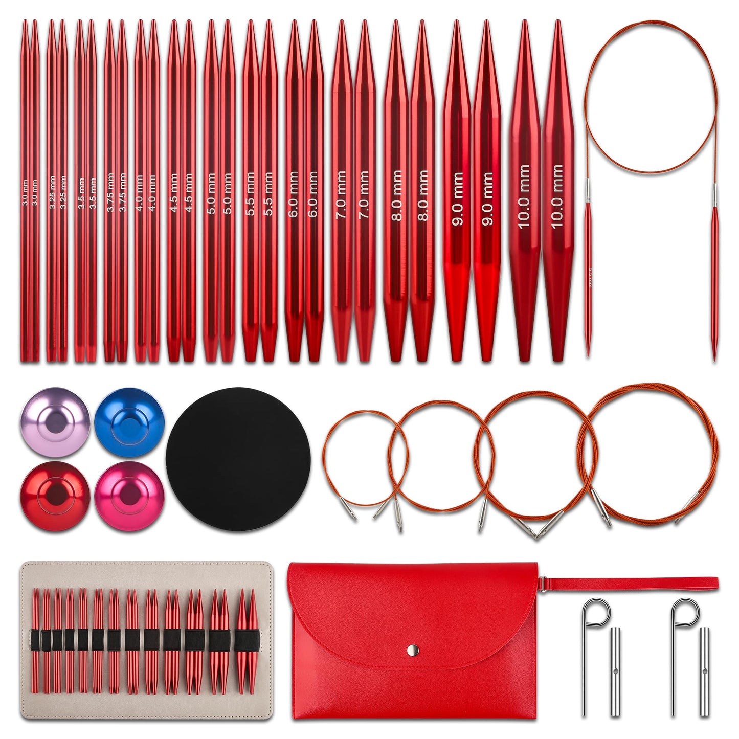 Interchangeable Circular Knitting Needles Set - 13 Pairs | Premium Aluminum Knitting Needles & Accessories | Red1