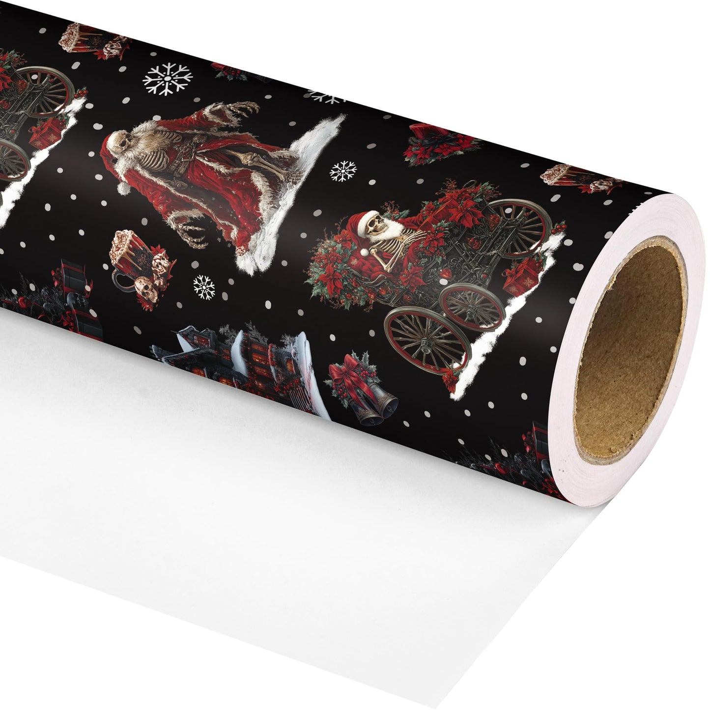 Dtiafu Gothic Christmas Wrapping Paper Roll Black Horror Christmas Santa Claus Skeleton Design Xmas Gift Wrap for Winter Halloween Holiday Party Celebration - Total 28.5sq.ft