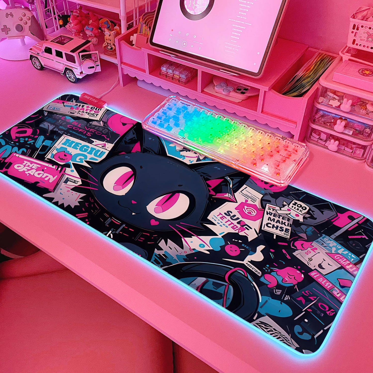 JMIYAV Pink RGB Gaming Mouse Pad 31.5x12 Inch PC XL Large Extended Glowing Led Light Up Desk Pad Non-Slip Rubber Base Computer Cute Mousepad Mat Desk Accessories Gaming Setup 104