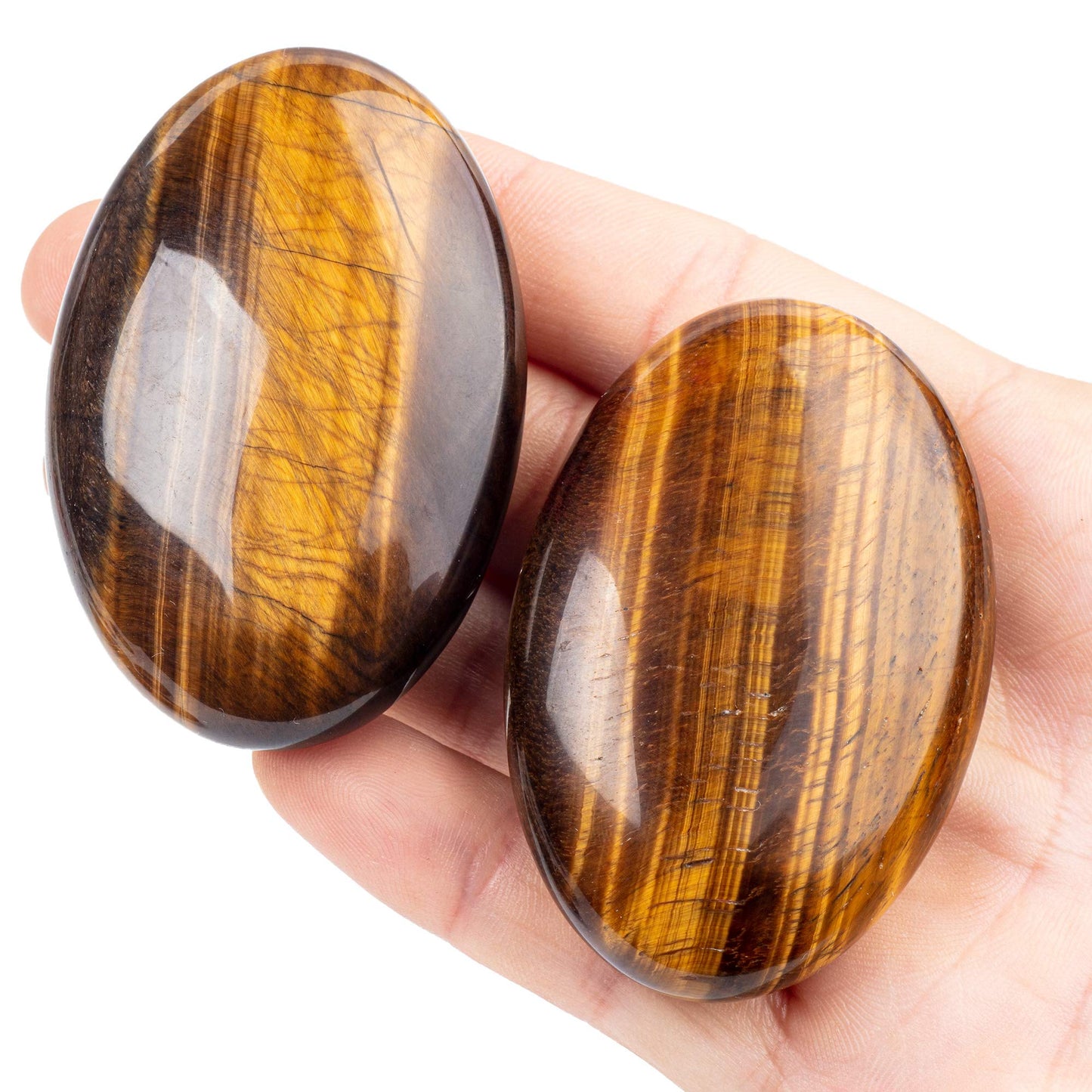 UFEEL Tiger's Eye Palm Stone Crystal Natural Chakra Reiki Polished Healing Love Oval Pocket Worry Stone Crystals for Anxiety Stress Relief Therapy