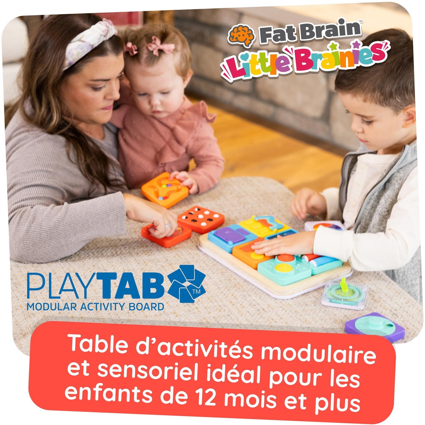 Fat Brain Toys PlayTab Essentials, Modular Sensory Activity Board, Busy Board for Toddlers and Babies Ages 12 Months+