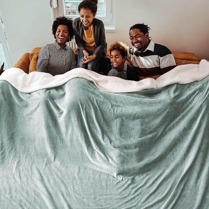 Bedsure Sherpa Fleece Oversized Cal King Blankets for Bed - Thick and Warm, Soft Fuzzy Plush Large Blanket for Winter, Sage Green, 112x98 Inches