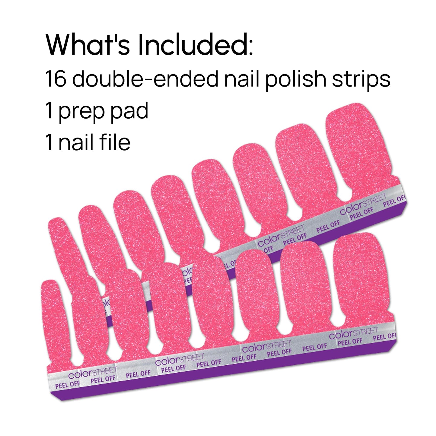 Color Street - Hollywood Glamour - Hot Pink Glitter Nails with Blue Flash, Real Nail Polish Strips, Sparkle Manicure Style - 16 Double-Ended Strips