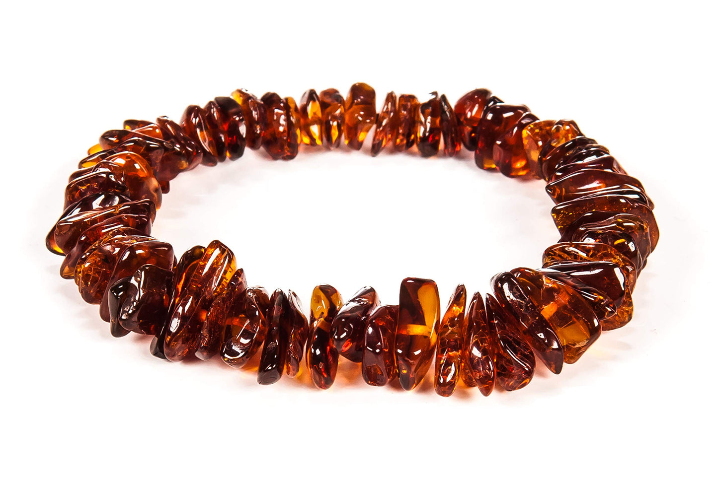 AMBERAGE Natural Baltic Amber Bracelet for Adults (Women/Men) - Hand made From Polished/Certified Baltic Amber Beads(4 Colors) (COGNAC)
