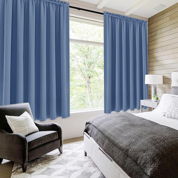 DWCN Blackout Curtains for Living Room Thermal Insulated, Energy Saving & Noise Reducing Bedroom Curtains, Dusty Blue, W 70x L 63 Inch, Set of 2 Rod Pocket Curtain Panels