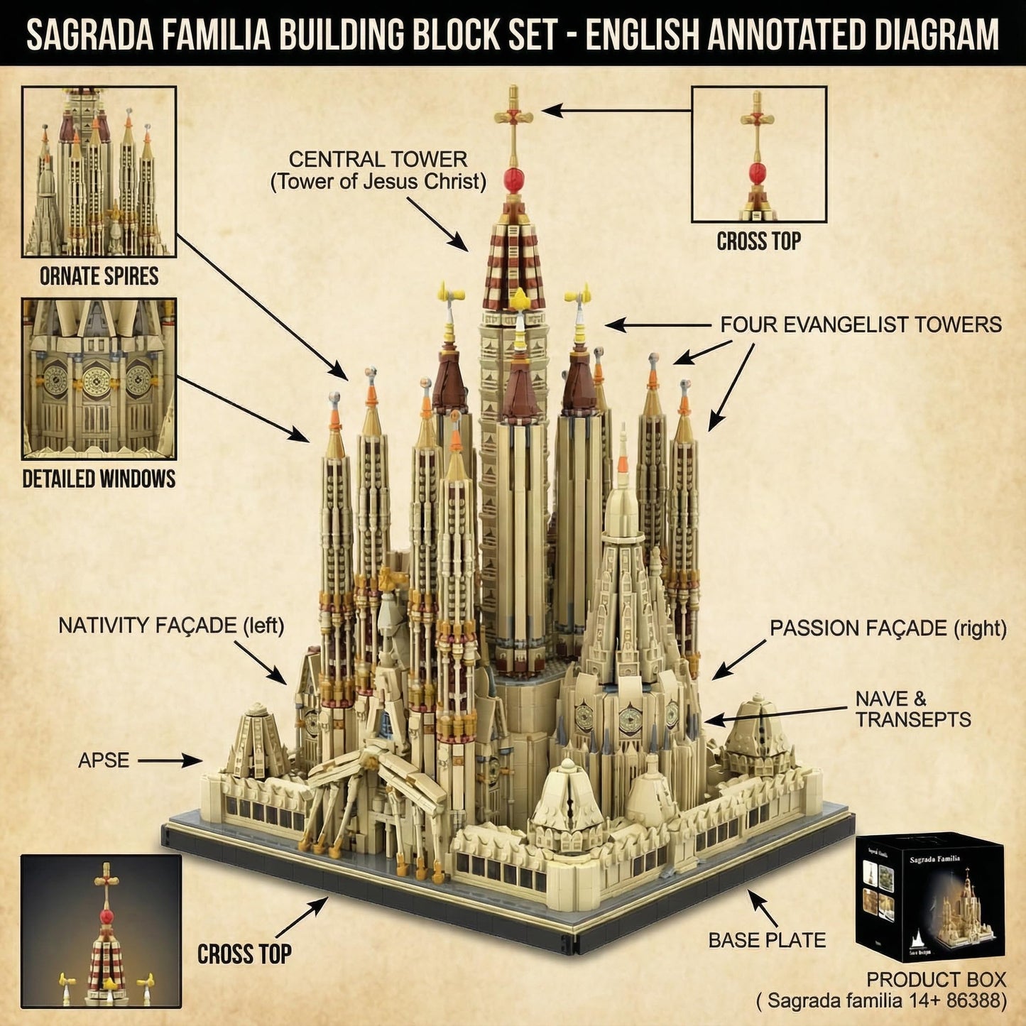 BBTiloBrix Sagrada Família Church Architectural Building Block Set, 10328 Pieces Collectible Cathedral Model, Spain Landmark Construction Kit for Adults,Home Decor Gift for Architecture Enthusiasts