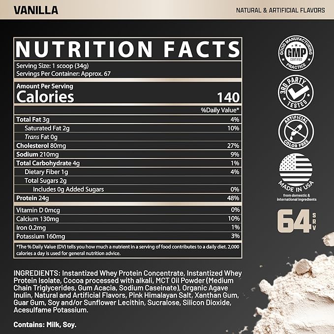 Nutrex Research, Vanilla Whey Protein Powder | 5 Ib Tub of Isolate Protein | w/EAA & Hi BCAA for Muscle Gain | Muscle Builder for Men & Women | Sports Nutrition | Delicious Taste and Texture