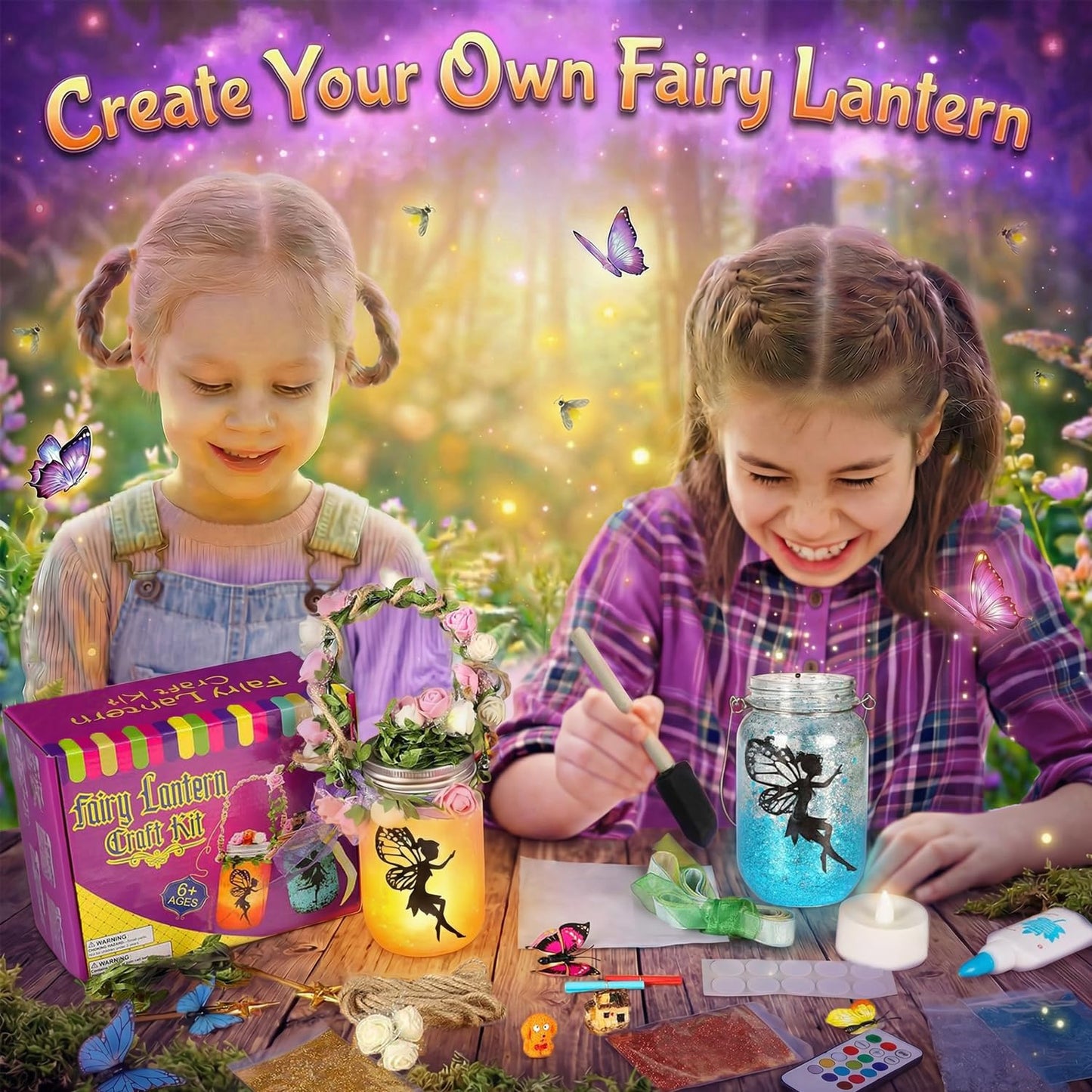 Alritz Fairy Lantern Craft Kit, Gifts for Kids Girls, Remote Control Mason Jar Night Light, DIY Garden Decorations Art Project Ornaments, Creative Activities Birthday Ages 4 5 6 7 8 9 10 11+