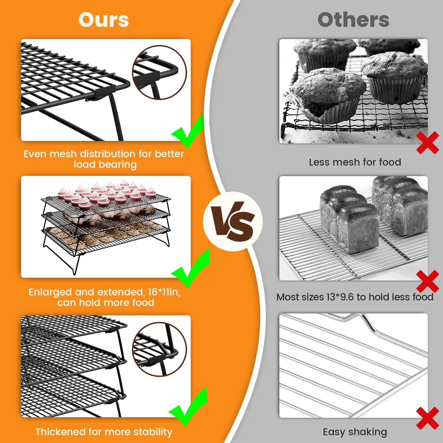 ZHIWUJIA 3 Layer Detachable Collapsible Cooling Racks, 17 * 11 Inch Cooling Wire Rack Stackable Drying Rack Cookie Rack Bread Cooling Rack
