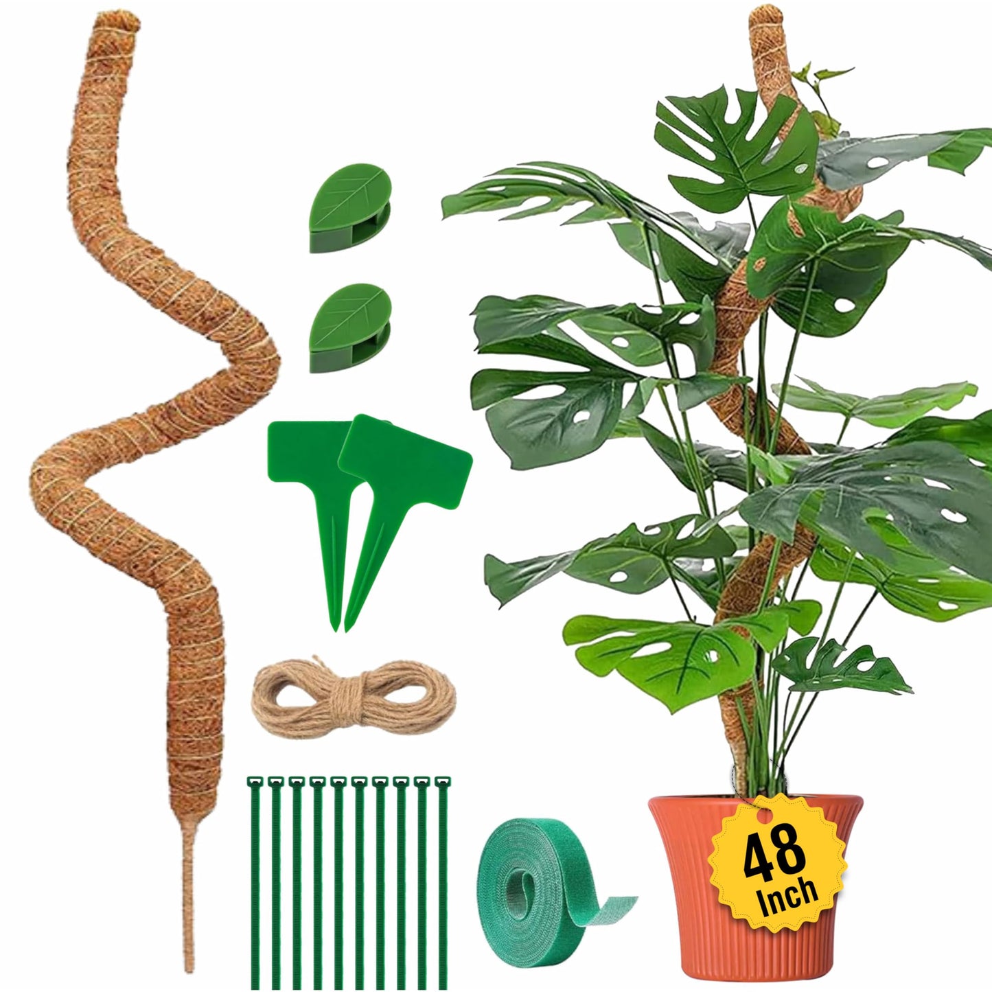 48 Inches Bendable Moss Pole Monstera Plant Support Stakes - Moss Poles for Climbing Plants, Plant Stakes for Indoor Plants - Coco Coir Pole Moss Stick for Monstera, Pothos.