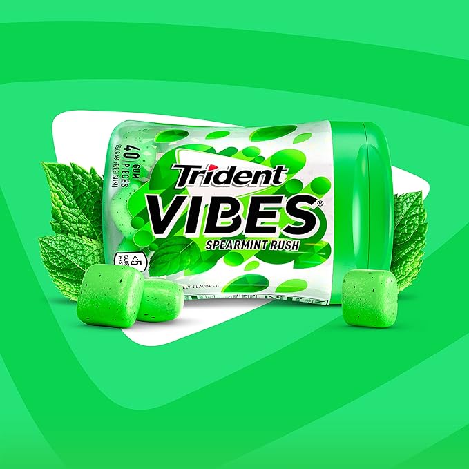 Trident Vibes Spearmint Rush Sugar-Free Chewing Gum, 4 Bottles of 40 Pieces (160 Total Pieces)