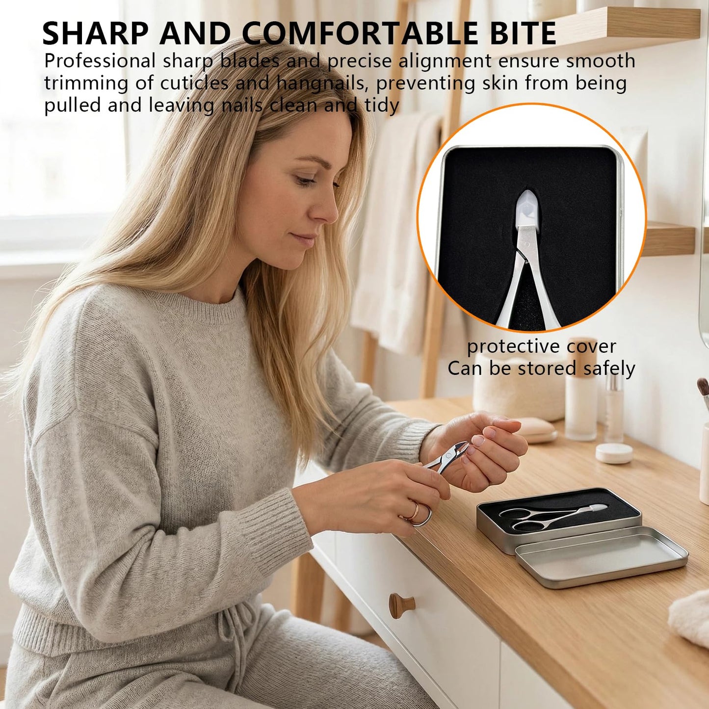 AZSRKRBM Cuticle Trimmer Nipper, Stainless Steel Cuticle Clipper with Round Comfort Grip & Sharp Blade - Easy for Home Manicure Pedicure, Beginner-Friendly Nail Care Tool with Protective Cover
