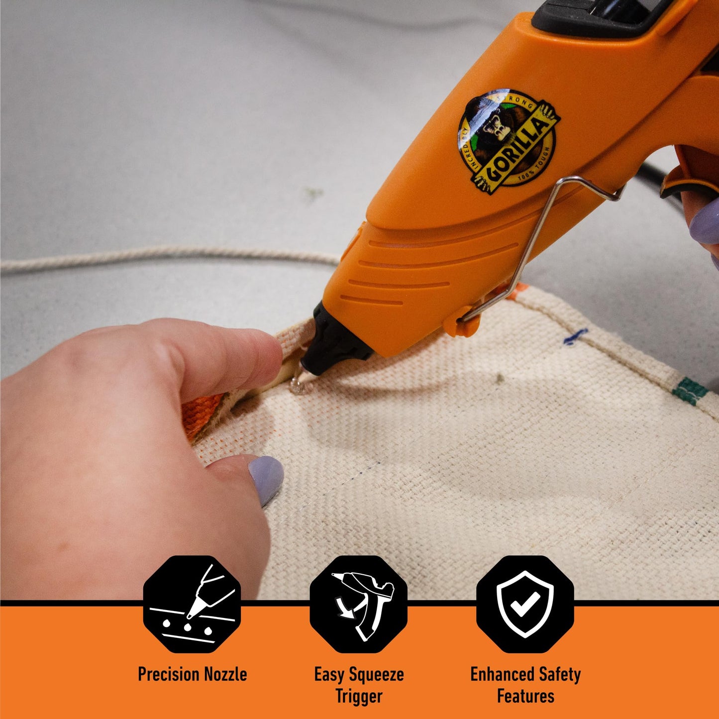 Gorilla Hot Glue Gun (Pack of 1) - Dual Temp Full Size Hot Glue Gun with Precision Nozzle, Easy Squeeze Trigger, and Enhanced Safety Features for DIY, Craft, Repairs, and More