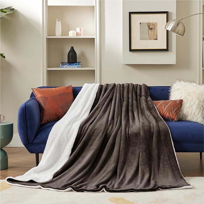 Bedsure Sherpa Fleece Throw Blanket Twin Size for Couch - Thick and Warm, Soft Fuzzy Plush Twin Blanket for Winter, Brown, 60x80 Inches