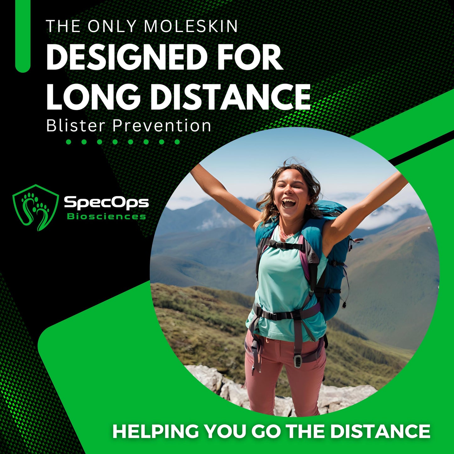 SpecOps Biosciences Trail-Ready Foot Combo – Military-Grade Moleskin + 2 Pairs Merino Wool Blend Socks for Hiking, Rucking & Long Miles