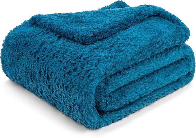 PAVILIA Sherpa Throw Blanket for Couch Sofa, Turquoise Teal Blue Fluffy Warm Plush Blanket for Bed, Cozy Super Soft Lightweight Throw, Fuzzy Decorative Blanket, All Season Home, 50x60