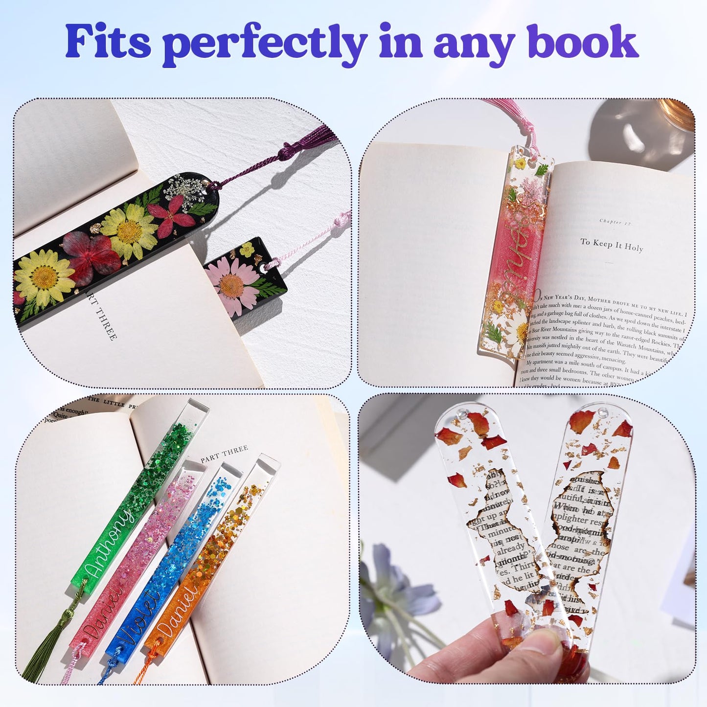 LET'S RESIN Bookmark Silicone Molds Set - 3 Shapes with 20Pcs Tassels for Epoxy Resin, Resin Bookmark Molds Silicone for DIY Handmade Bookmarks & Personalized Craft Gifts