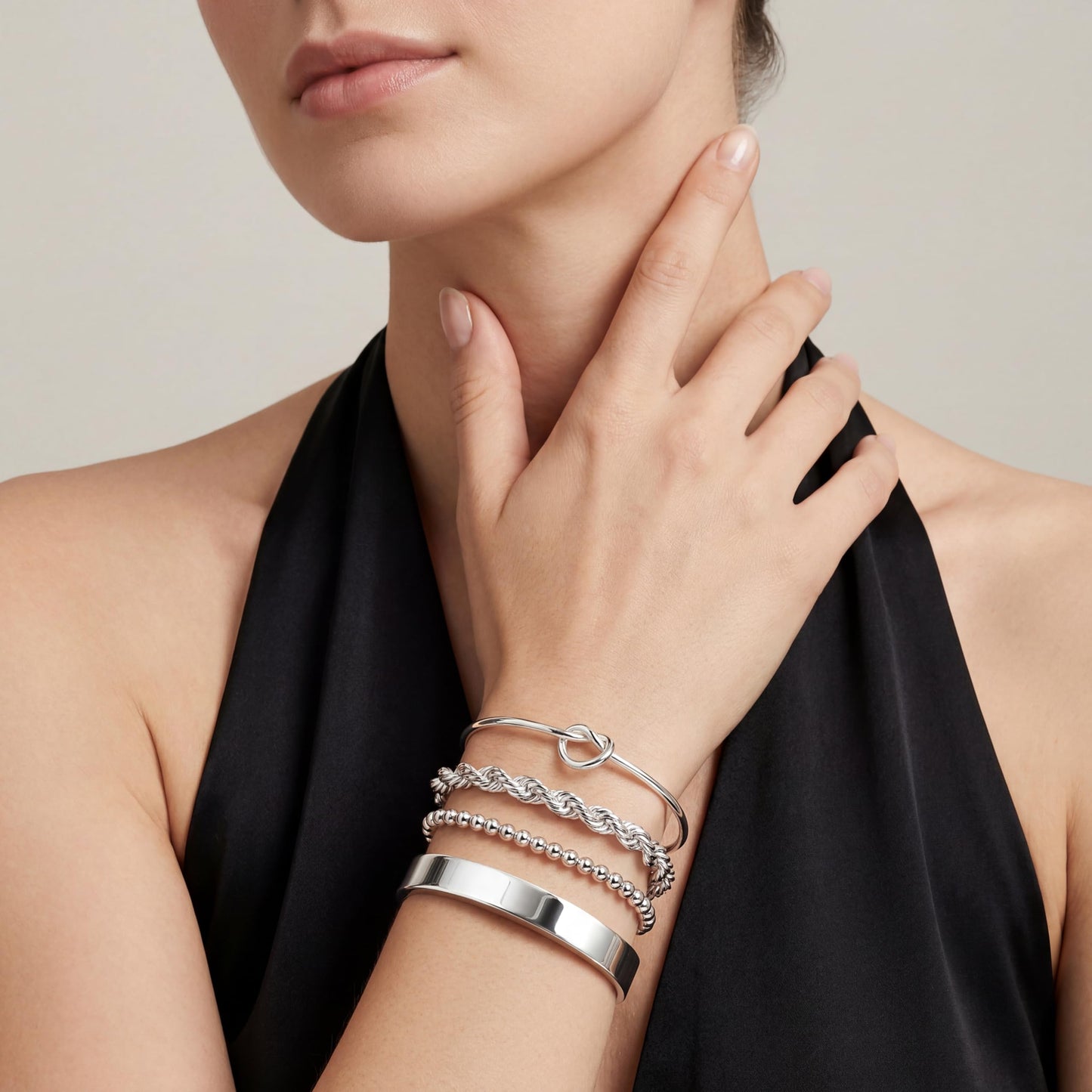 Silver Cuff Bracelets Stack for Women, Silver Plated Bangle Link Chain Bracelets, Trendy Waterproof Jewelry Gifts Adjustable