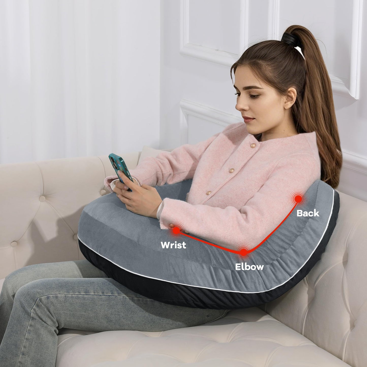 HOMBYS Crochet Pillow for Lap Support,Gaming Pillow for Lap,Lap Pillow for Reading & Crocheting,Soft Lap Desk Pillow,Reading Pillow,Crochet Pillow for Lap Support,Arm Pillows for Adults,Black/Grey