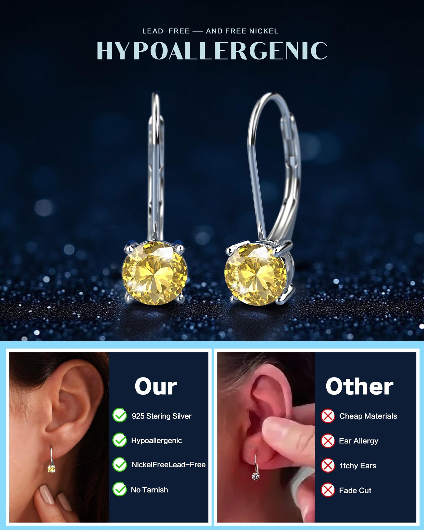 Blahanna Moissanite Earrings,1.0ct-2.0ct D Color Brilliant Round Cut Earrings S925 Sterling Silver Dangle Earrings Moissanite Leverback Drop Earring