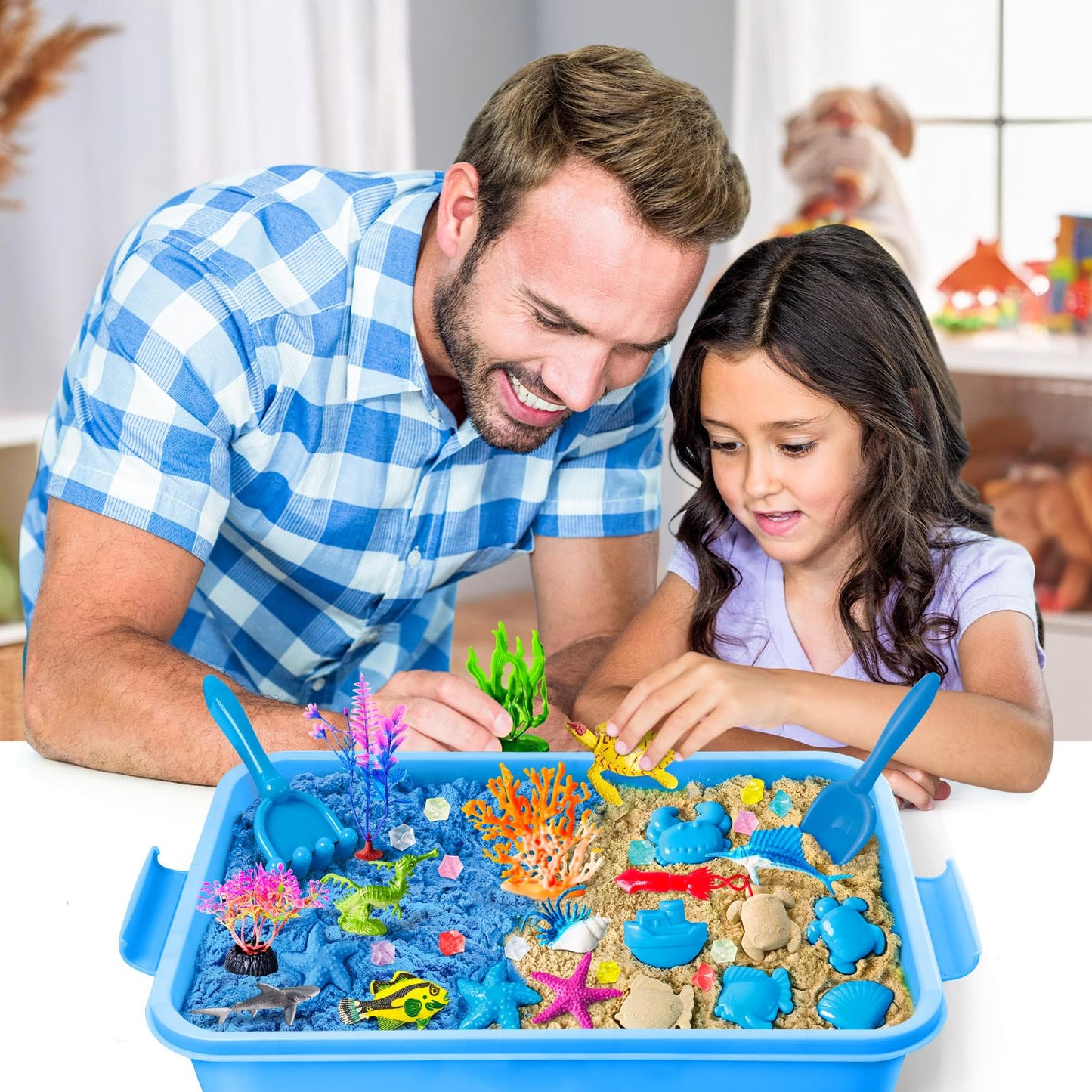 Sensory Bin, Ocean Kit with Sensory Sand, Play Sand Pretend Play Beach Toy, Sandbox for Girls and Boys