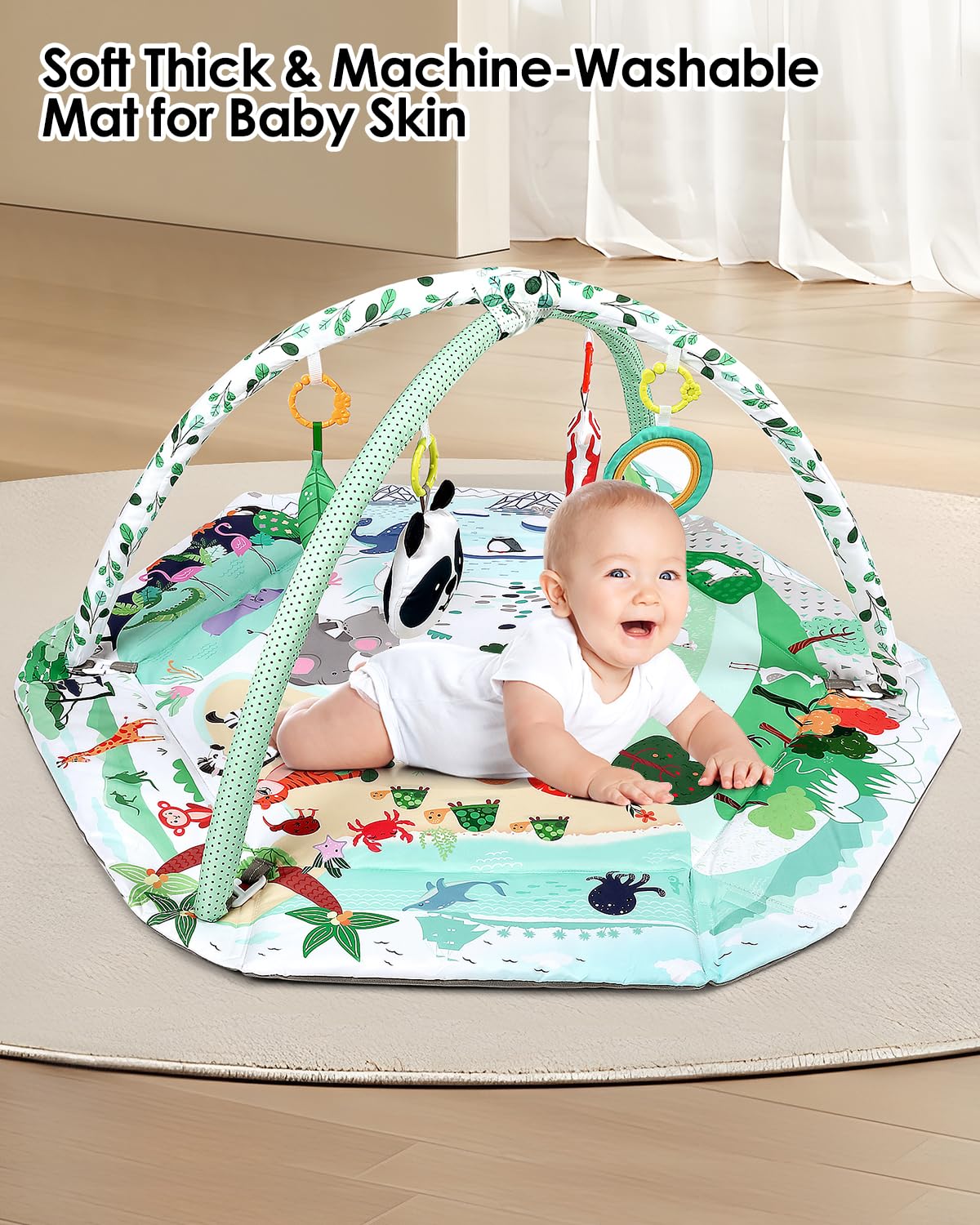 dearlomum 4-in-1 Interactive Activity Mat,Baby Play Mat with 6 Learning Toys, Motor Skill Development,Ball Pit with 18 Ocean Balls
