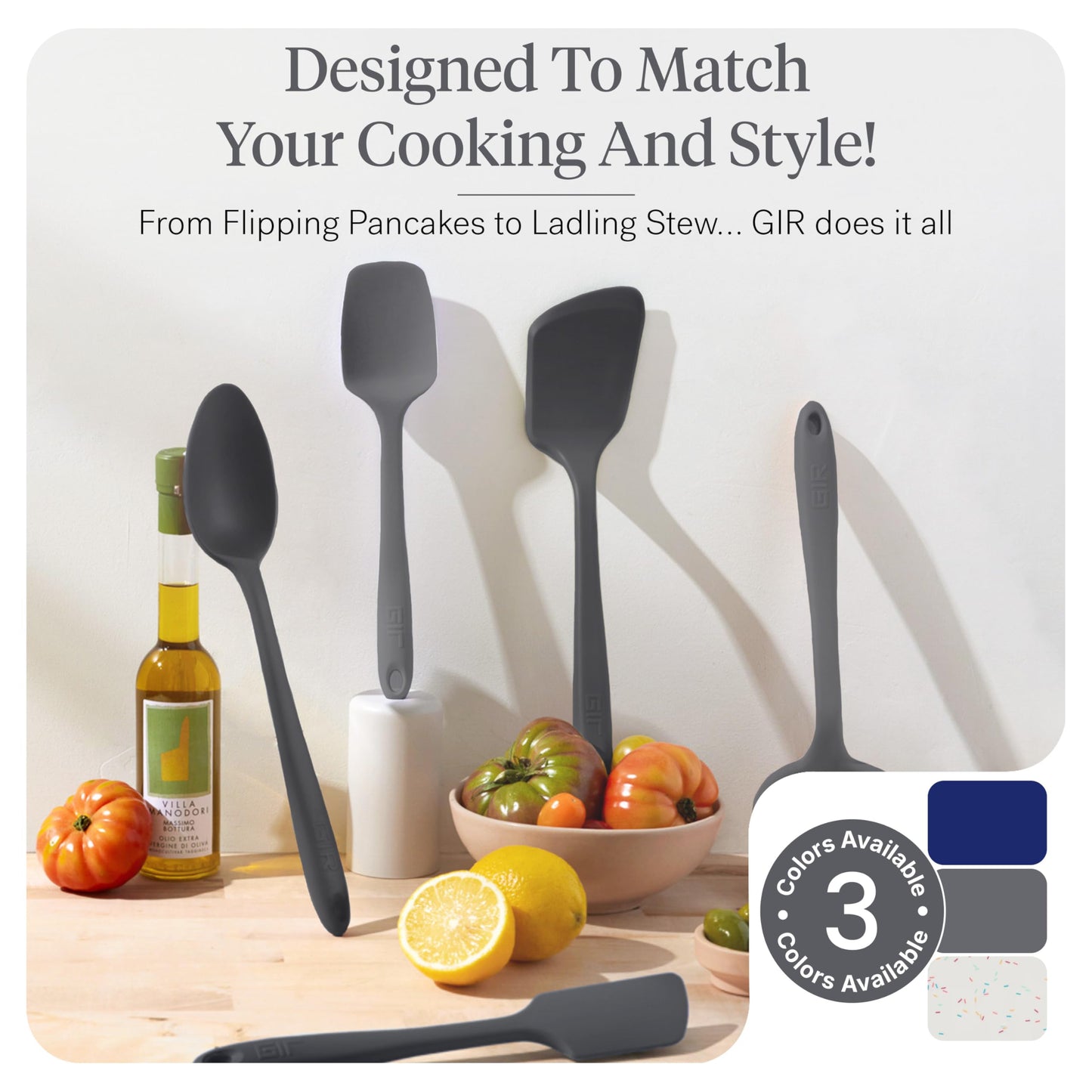 GIR: Get It Right 10-Piece Silicone Essentials Kitchen utensils set - Ladle, Spatula, Flip, Spoon & Spoonula - Non toxic cooking utensils for Nonstick Cookware, Cooking and Baking - Charcoal