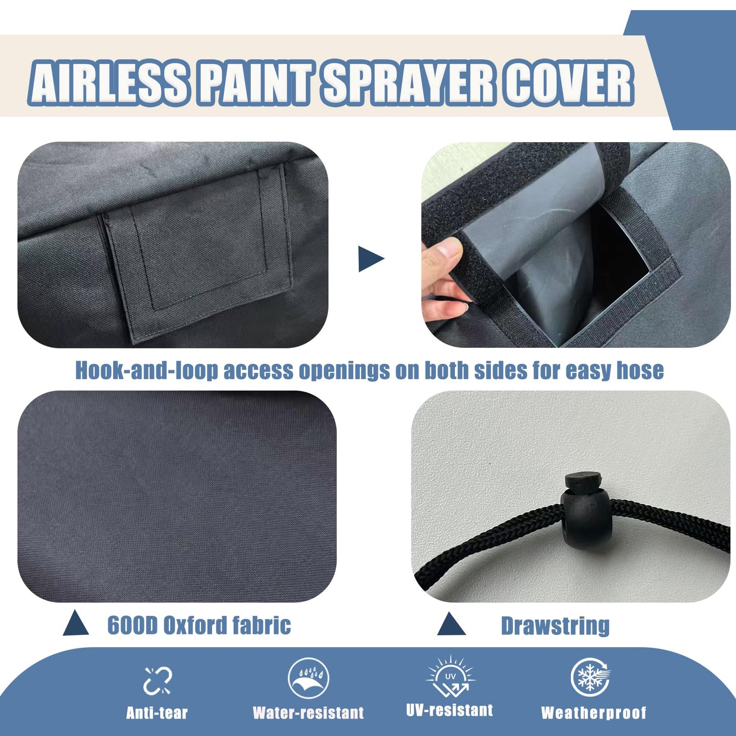 Airless Paint Sprayer Cover and 100ft Hose Cover Set, Heavy-Duty 600D Oxford Fabric Dust Cover with Hook and Loop & Drawstring, Airless Paint Sprayer Accessories (16x16x17.5in)