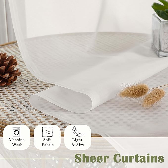 Lecloud Ivory Sheer Curtains 102 Inches Long 2 Pcs, Rod Pockets Light Filtering Bedroom Curtains for Living Room, Voile Window Drapes for Dining Room Patio Sliding Door, Each Panel 59" W x 102" L