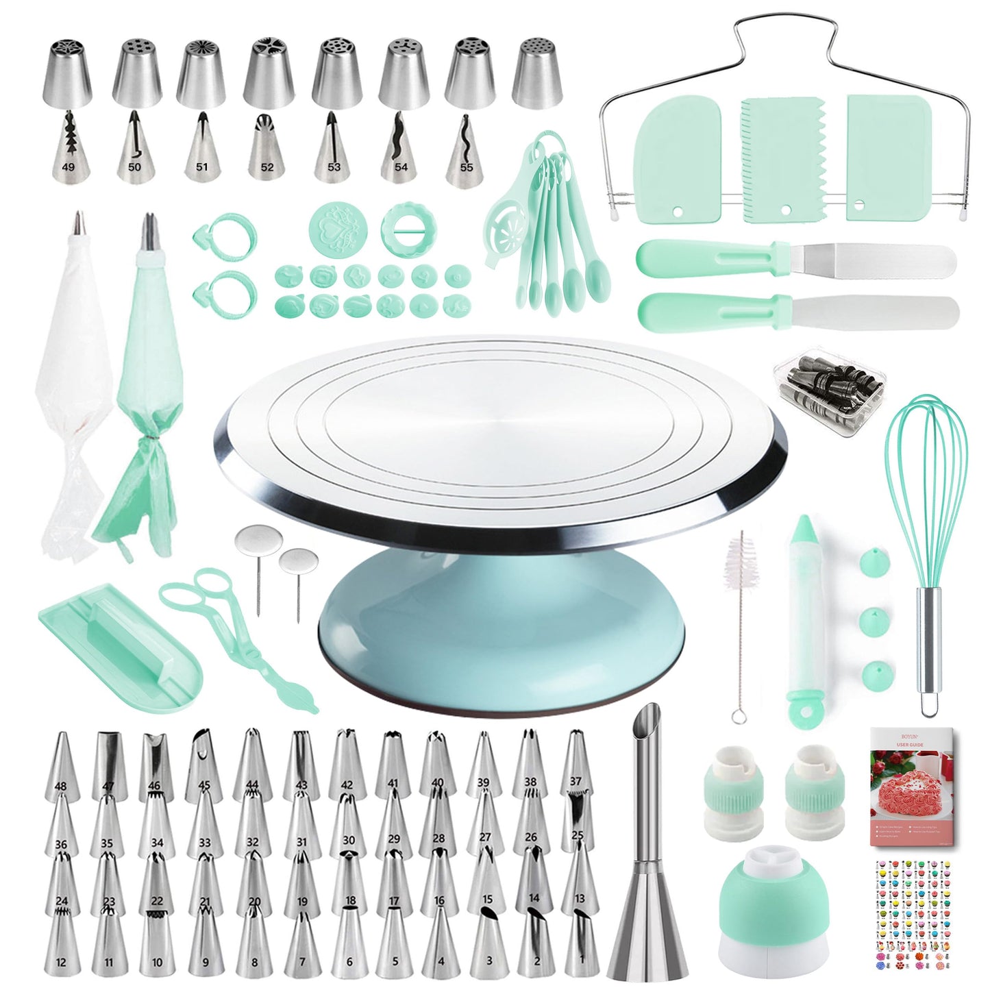 Cake Decorating Kit, 138pcs Cake Decorating Supply with 12 Inch Aluminium Cake Turntable, 64 Numbered Icing Piping Tips, 2 Spatulas, 3 Icing Comb Scraper and Leveller, Piping Bags,cake decorating tool