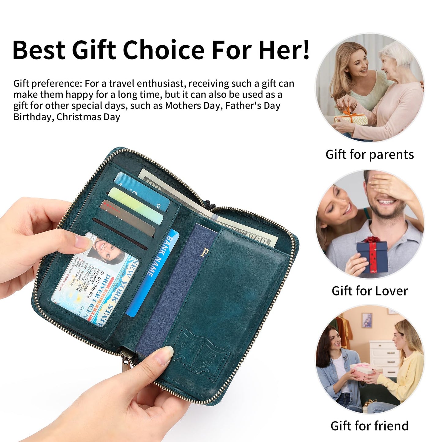 LEEXTON RFID Blocking Passport Holder for Wallet,with Zipper Travel Wallet Credit Cards Case Women Men Passport Cover Wallet