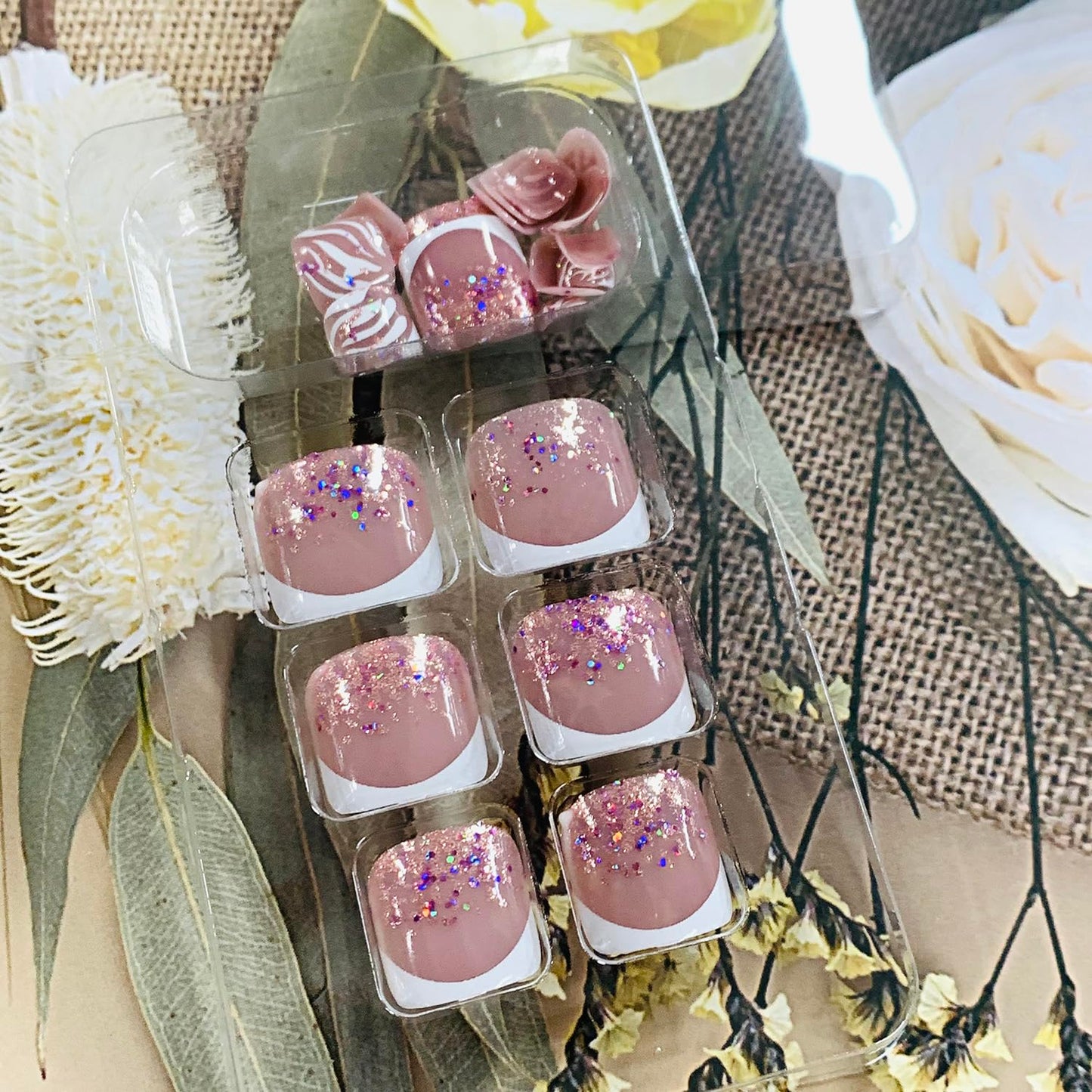FIEONCIY Press on Toenails with Designs Acrylic Fake Nails for Toe Artificial False Nails with Charms Glue on Toe Nails for Spring Summer Stick on Toenails for Women Girls(ST3211)