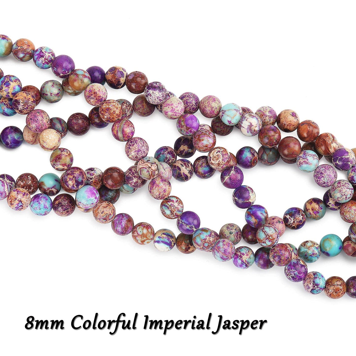 70PCS Natural 8MM Healing Gemstone Colorful Imperial Jasper Energy Stone Round Loose Beads, Semi-Precious Crystal Beads with Free Elastic String for Jewelry Making DIY