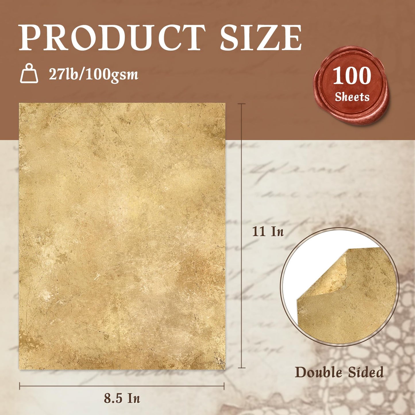 Goefun Parchment Printer Paper 8.5 x 11 Vintage Paper, 100 Sheets Antique Letter Writing Stationery for Certificates, Scrapbook, Resumes, Crafts（100 GSM）