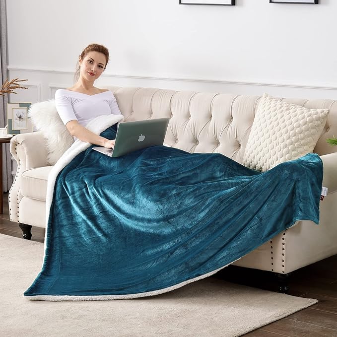 SOCHOW Sherpa Fleece Throw Blanket, Double-Sided Super Soft Luxurious Plush Blanket Throw Size, Blue Coral, 50x60 inches